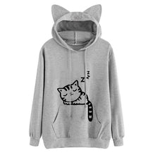 Load image into Gallery viewer, Women Hoodies Pink Winter Cat Pattern Long Sleeve Moletom Hooded Sweatshirts Ear Hooed